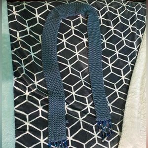 Handmade Blue Knit Scarf with Beaded Ends